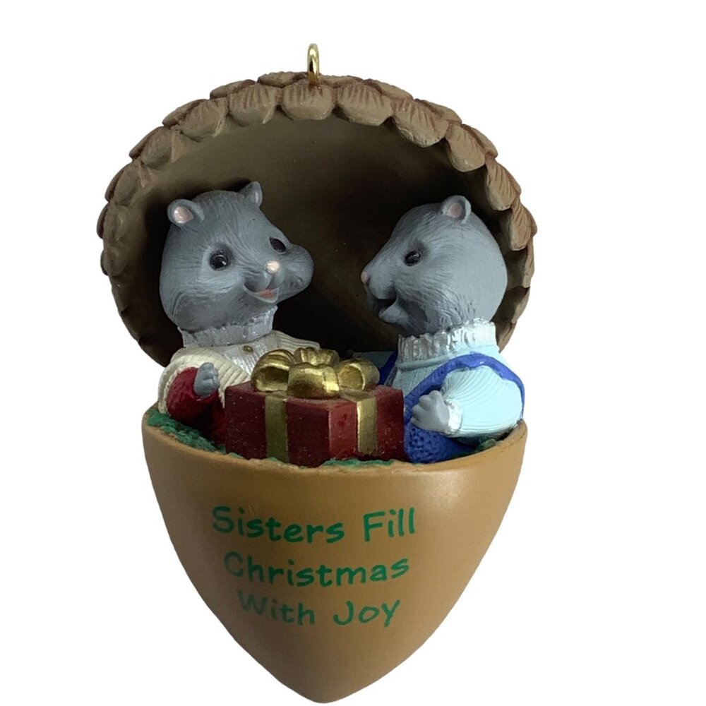 Vtg Hallmark Sisters Fill Christmas with Joy Ornament Acorn Squirrel 1994 3"